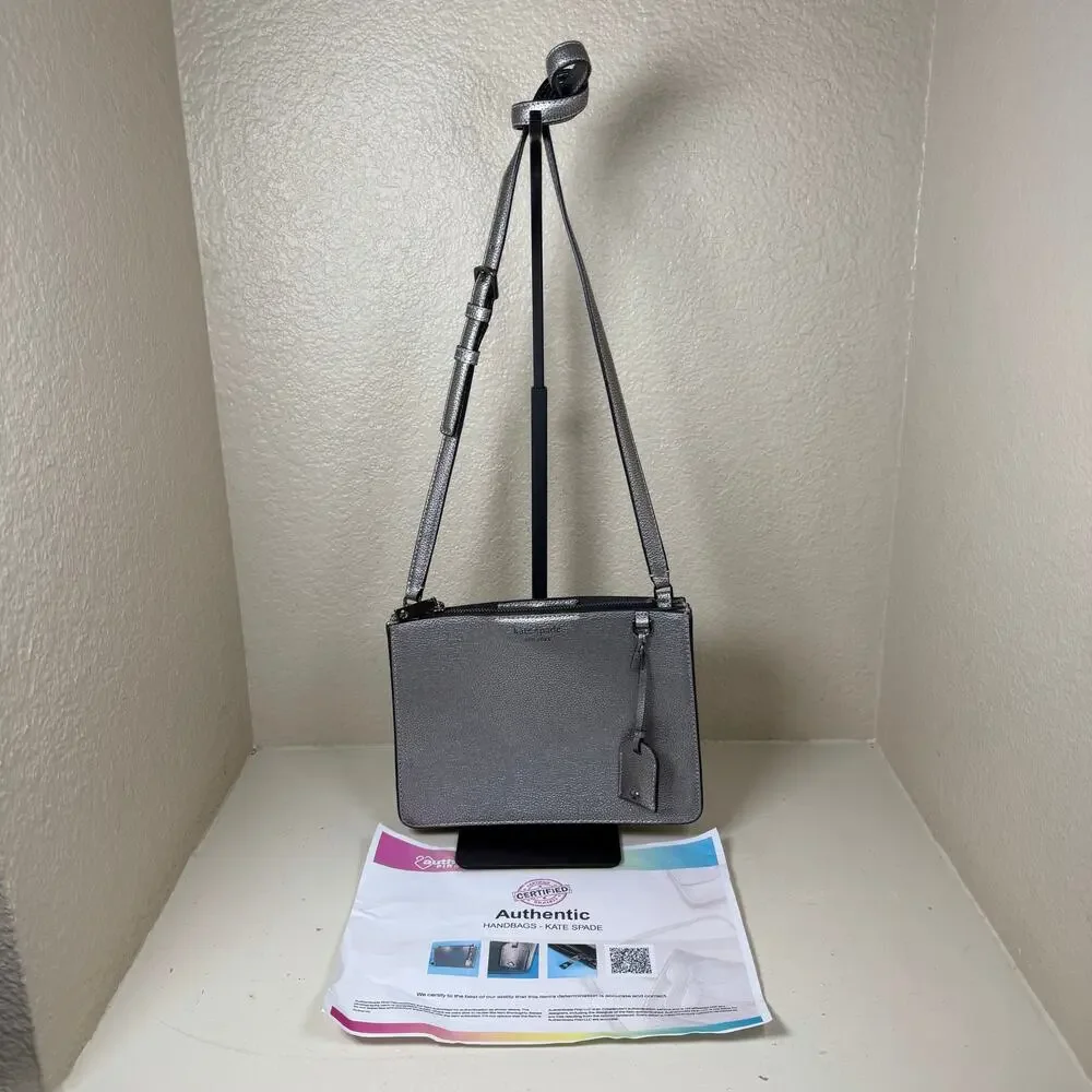 EUC Kate Spade New York Caressa Crossbody bag metallic gray color with COA